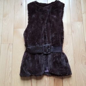 Beauties brown faux fur vest with belt sz M EUC
